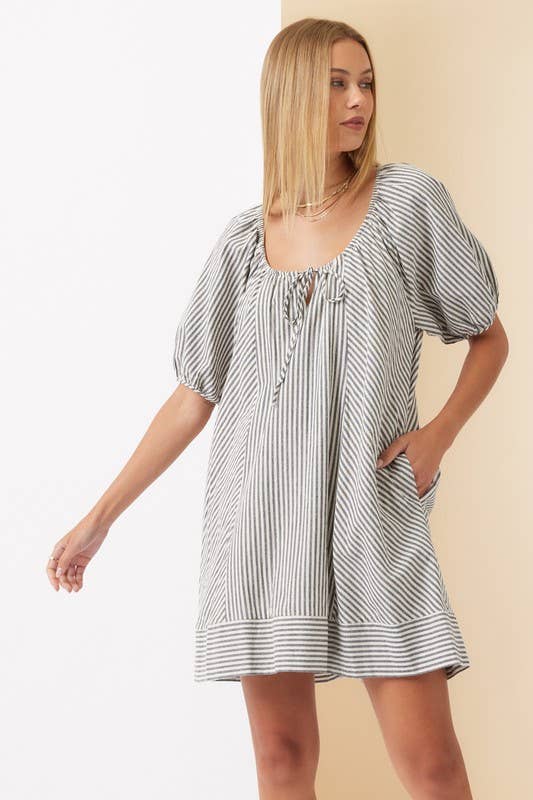 Striped Puff Sleeve Dress