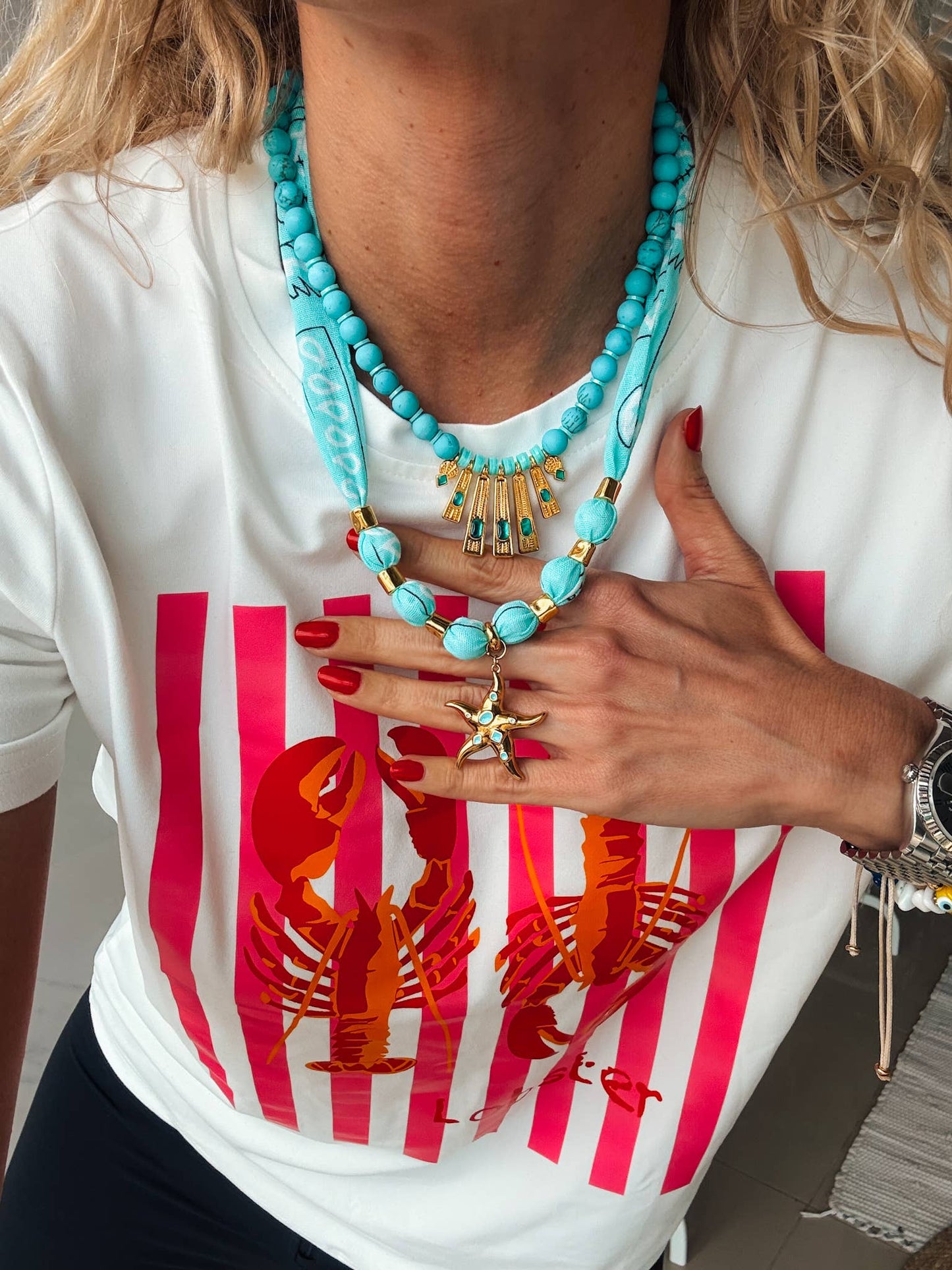 Teal Starfish Bandana Necklace