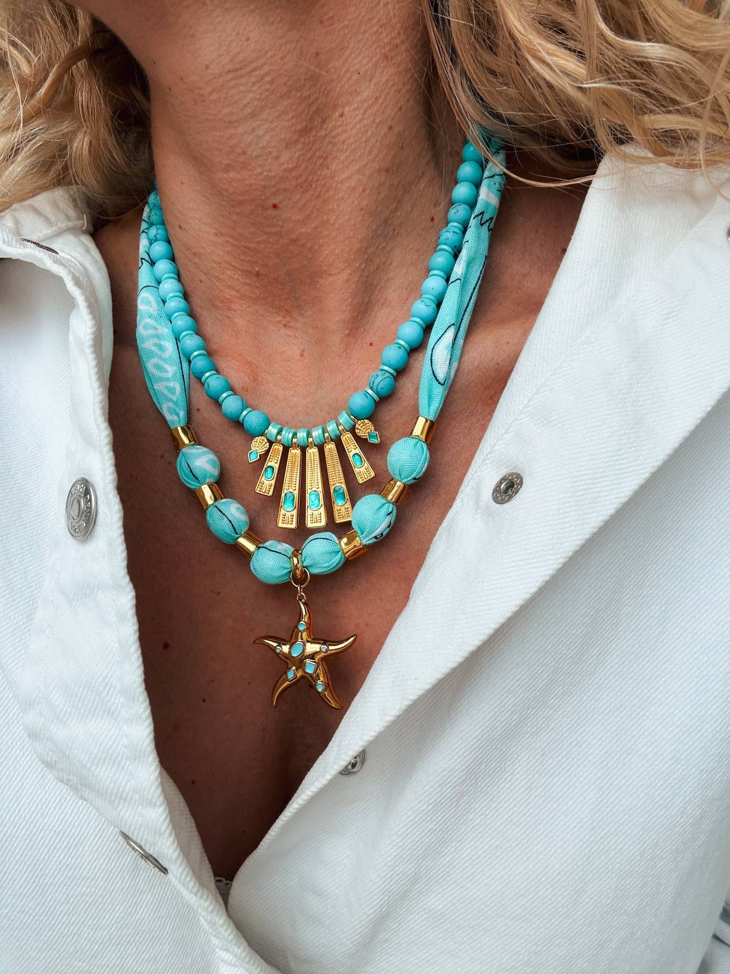 Teal Starfish Bandana Necklace