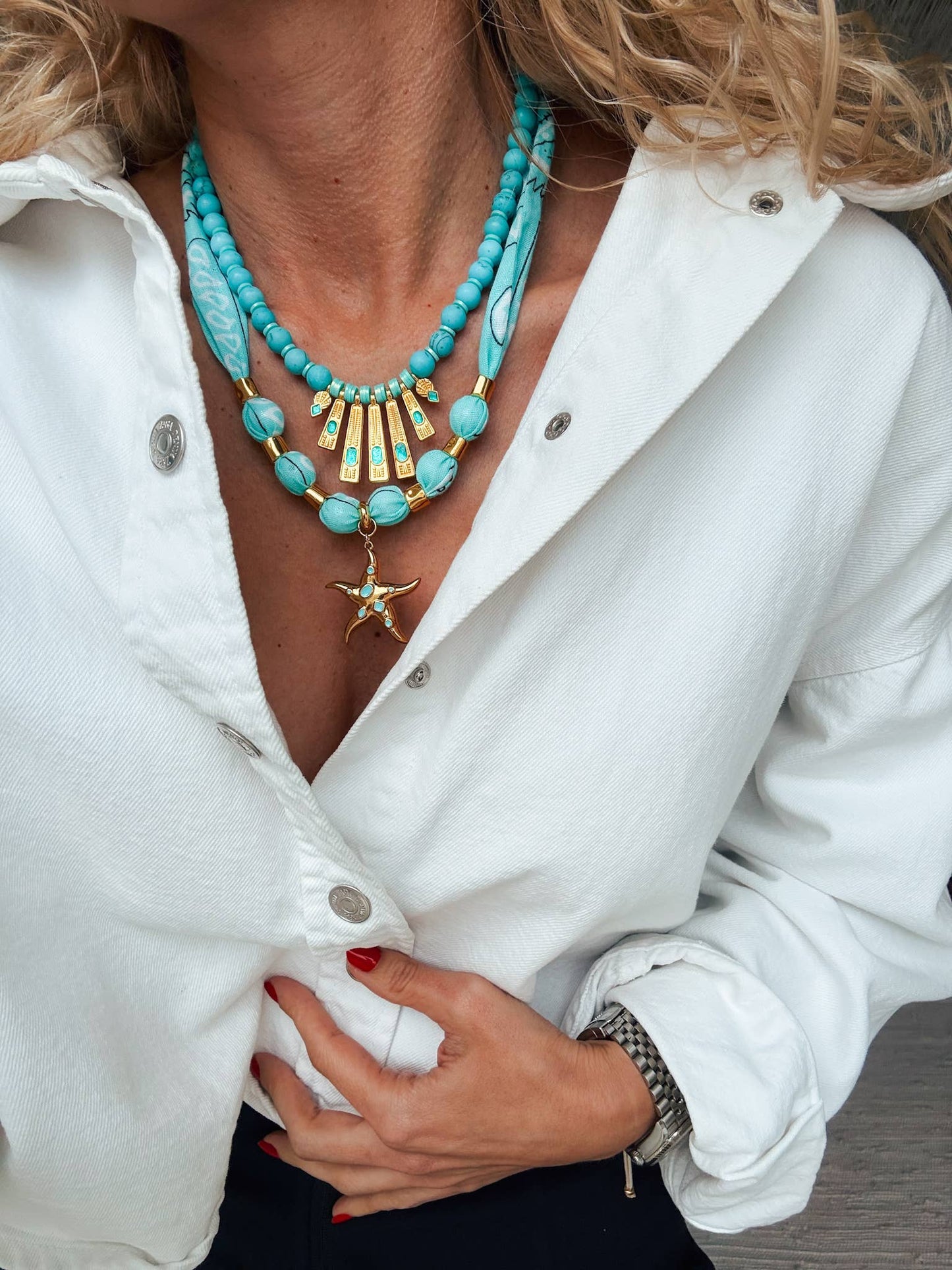 Teal Starfish Bandana Necklace