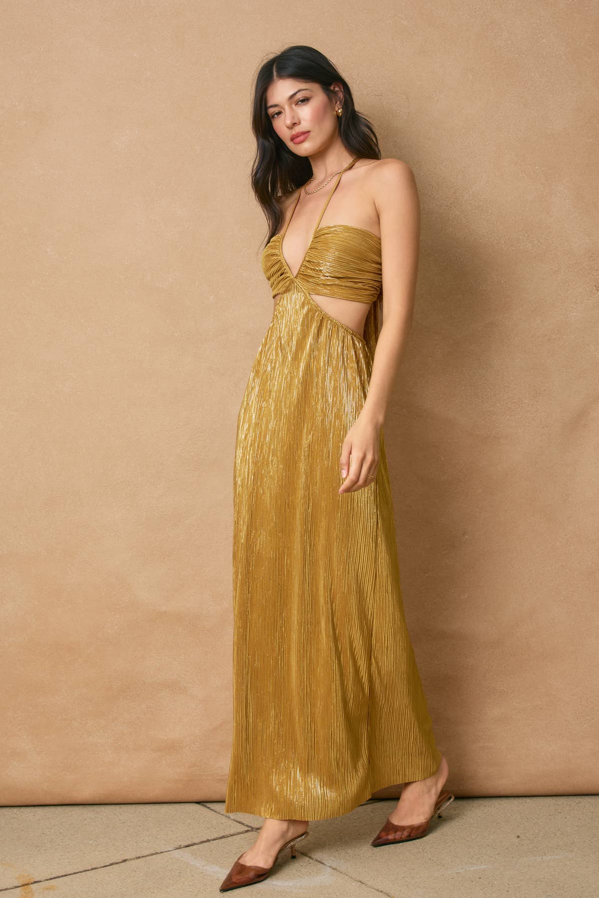 Metallic Cutout Midi Dress