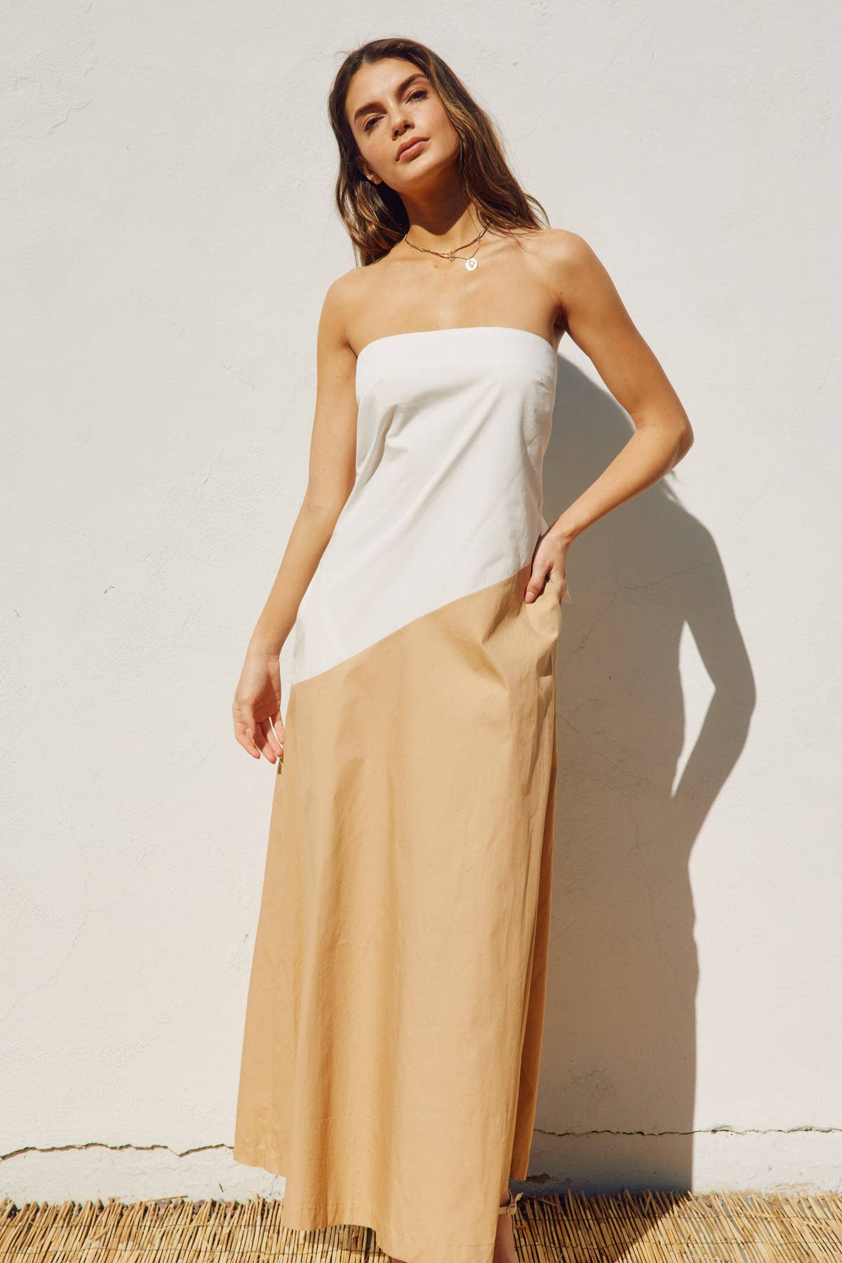 Diagonal Colorblock Maxi Dress