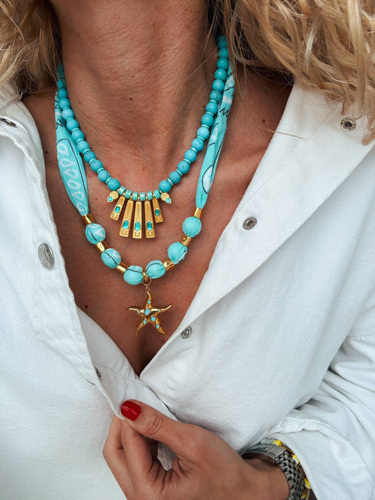 Teal Starfish Bandana Necklace