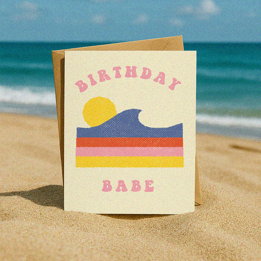 Birthday Babe Card – Retro Beach Birthday Card for Summer