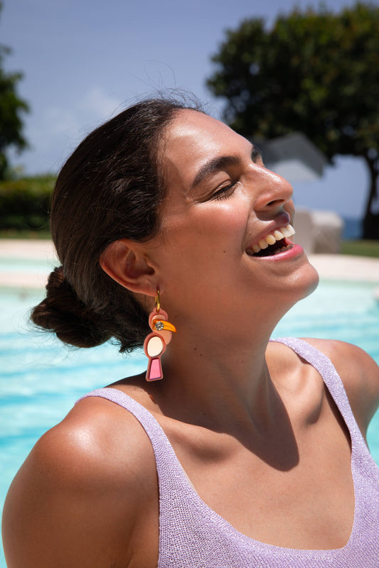 Toucan Hoop Earrings Pink Multi