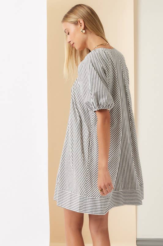 Striped Puff Sleeve Dress