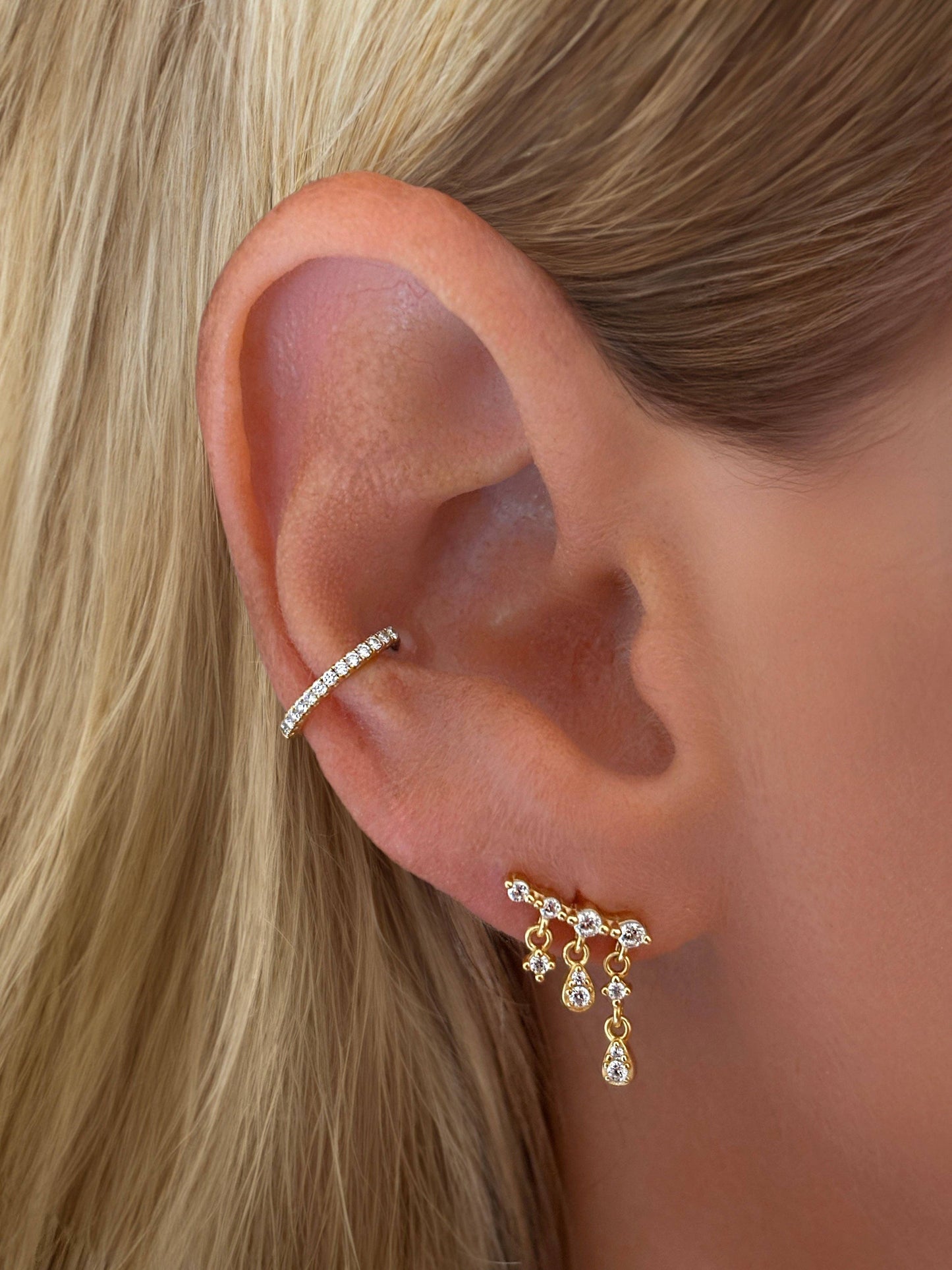 14k Vermeil Waterfall Chain Drop Stud Earrings