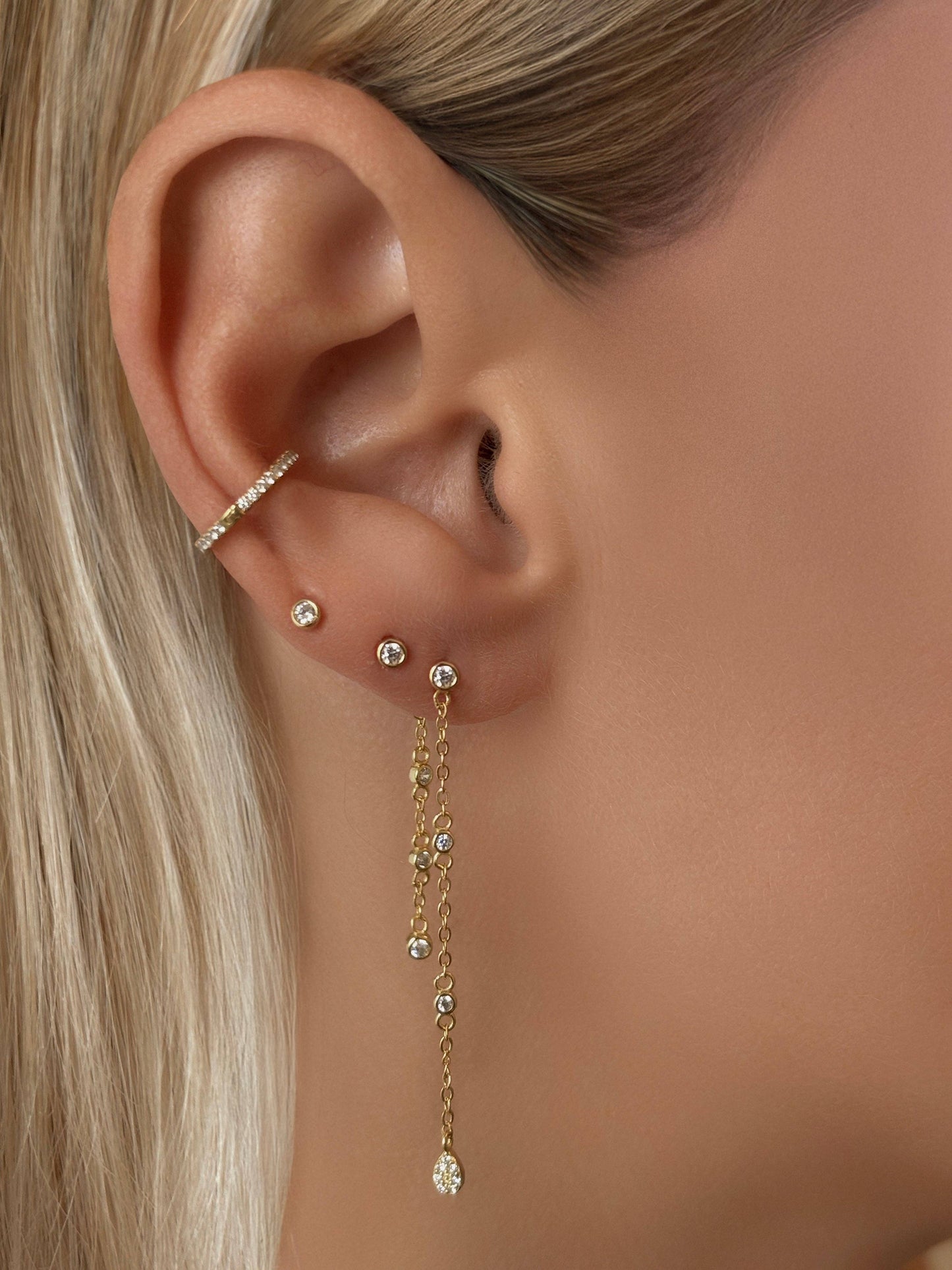 14k Vermeil Convertible Double Chain Drop Earrings