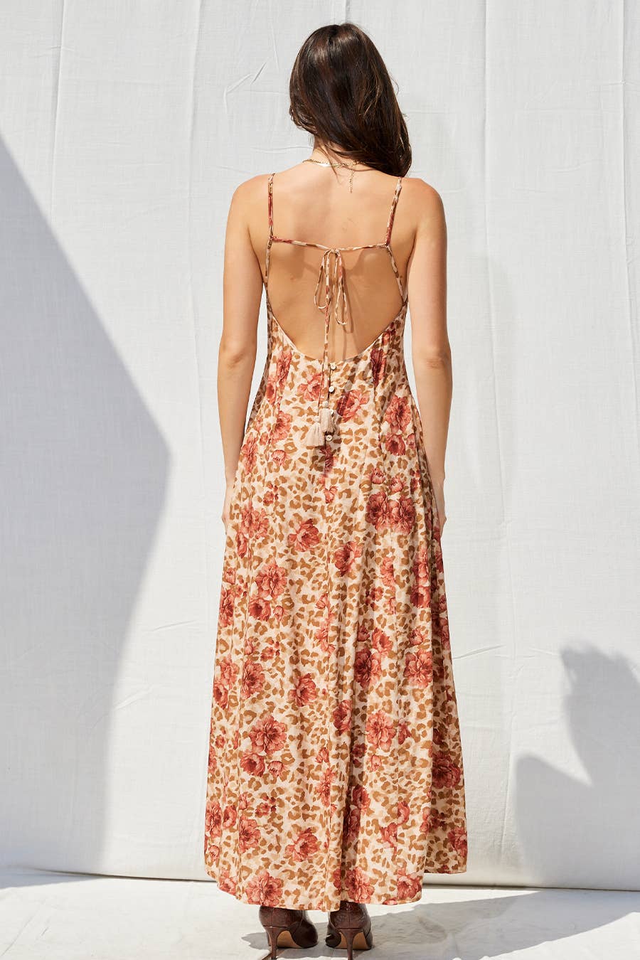 Printed Open Back Maxi Dress