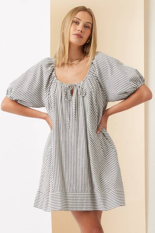 Striped Puff Sleeve Dress