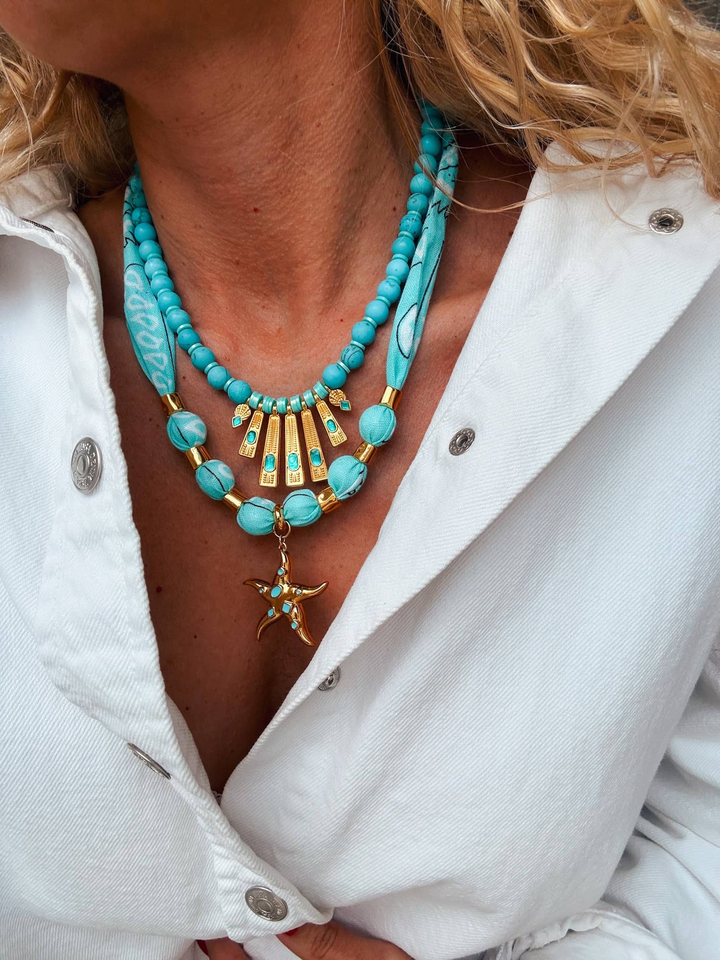 Teal Starfish Bandana Necklace