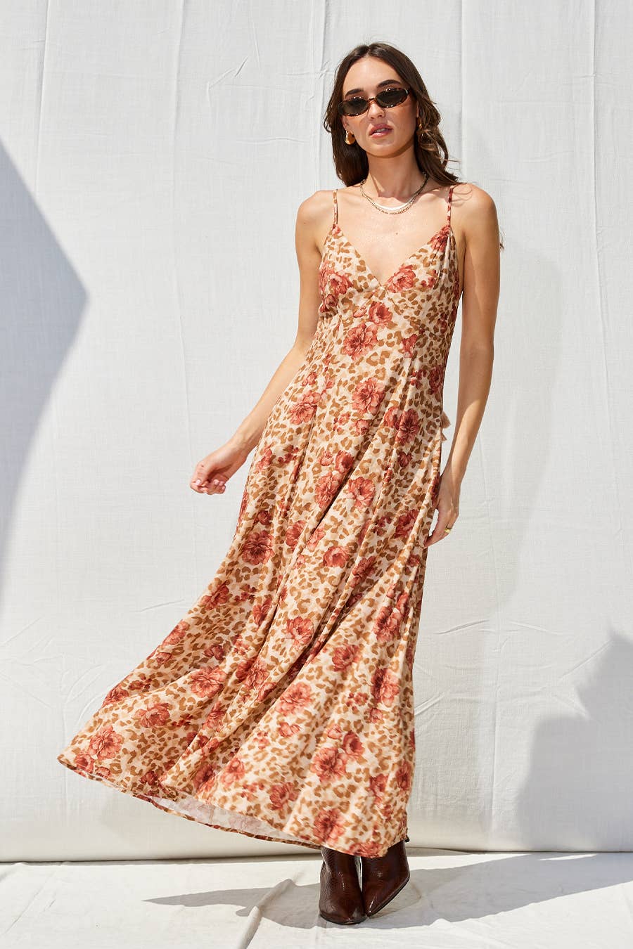 Printed Open Back Maxi Dress