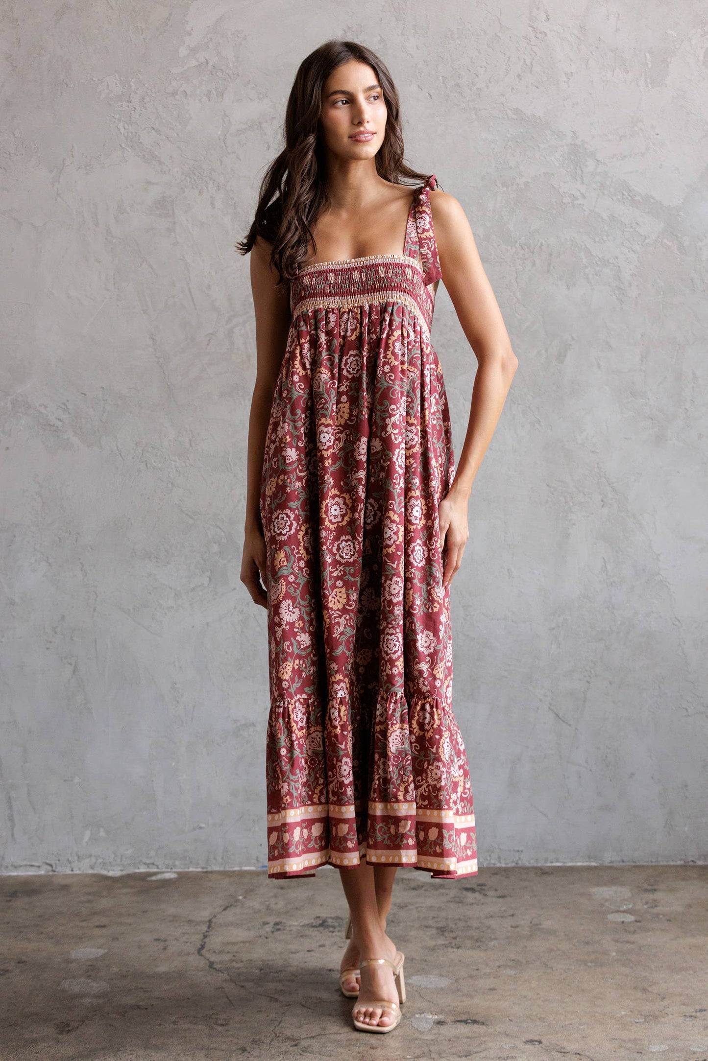Multi Floral Tie Midi Dress
