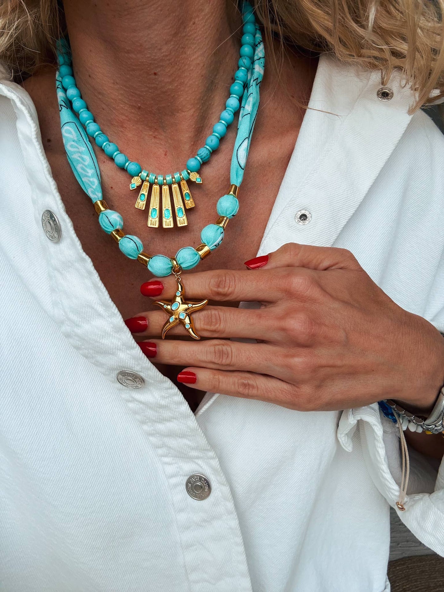 Teal Starfish Bandana Necklace