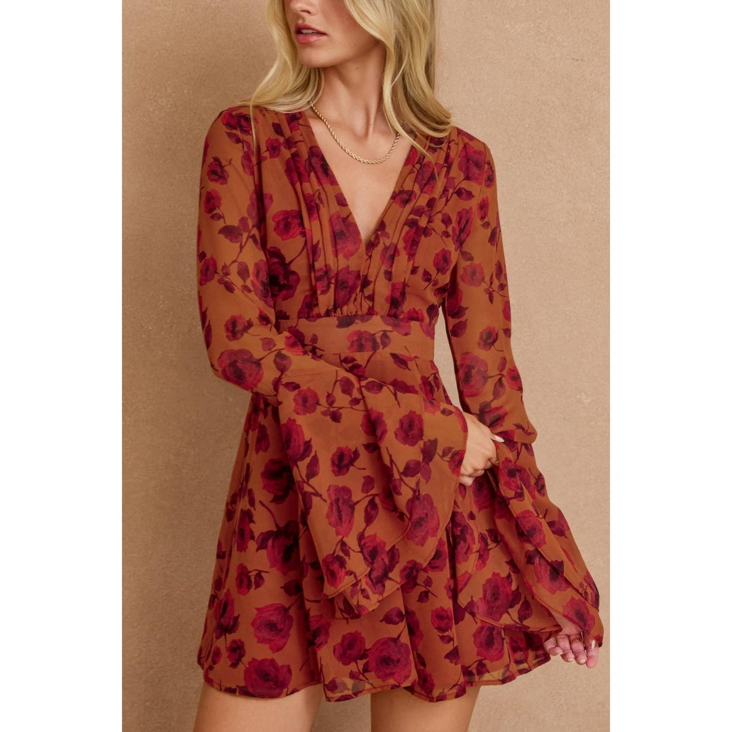 Canyon Still Double Ruffled Sleeve Mini Dress