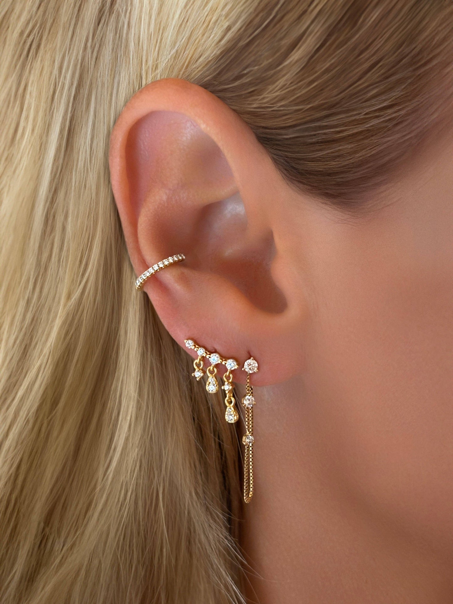 14k Vermeil Waterfall Chain Drop Stud Earrings