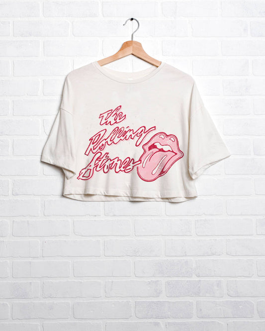 Rolling Stones Malibu Puff Ink Off White Cropped Graphic Tee