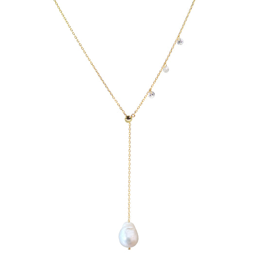 Double Lariat Slider Necklace with Pearl Drop