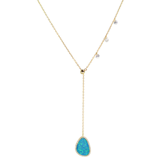 Opal Pebble Double Lariat Slider Necklace