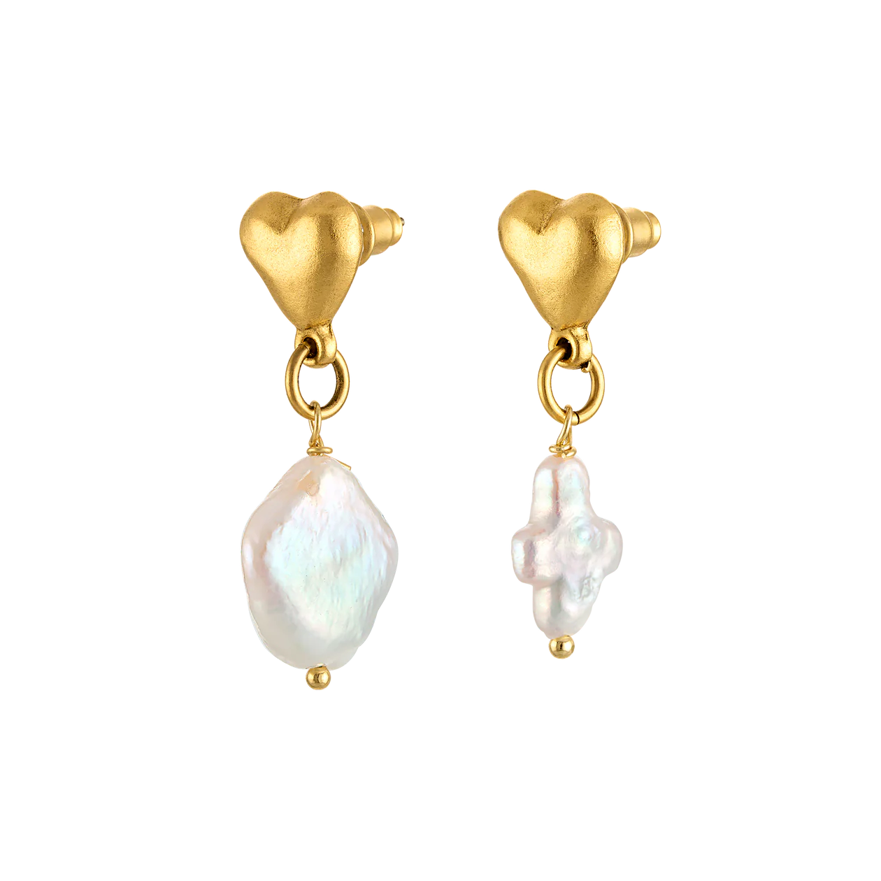 Mismatched Heart Pearl Earring