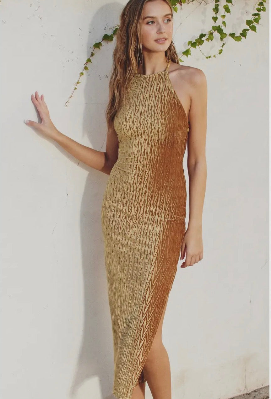 Chevron Velvet Halter Midi Dress