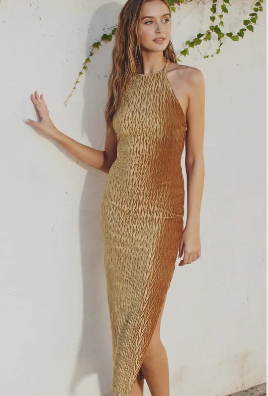 Chevron Velvet Halter Midi Dress