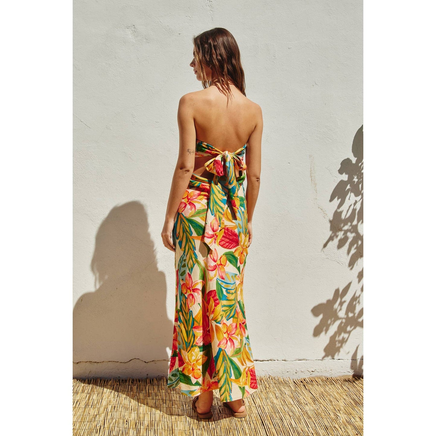 Super Bloom Strapless Tie Back Maxi Dress