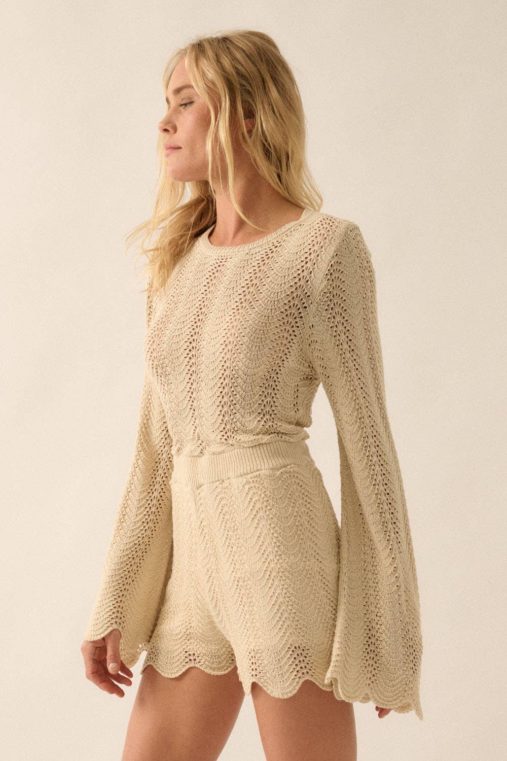Crochet Knit Bell Sleeve Romper