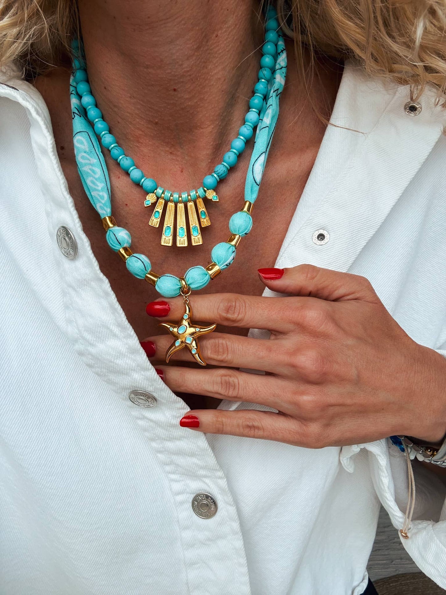 Teal Starfish Bandana Necklace