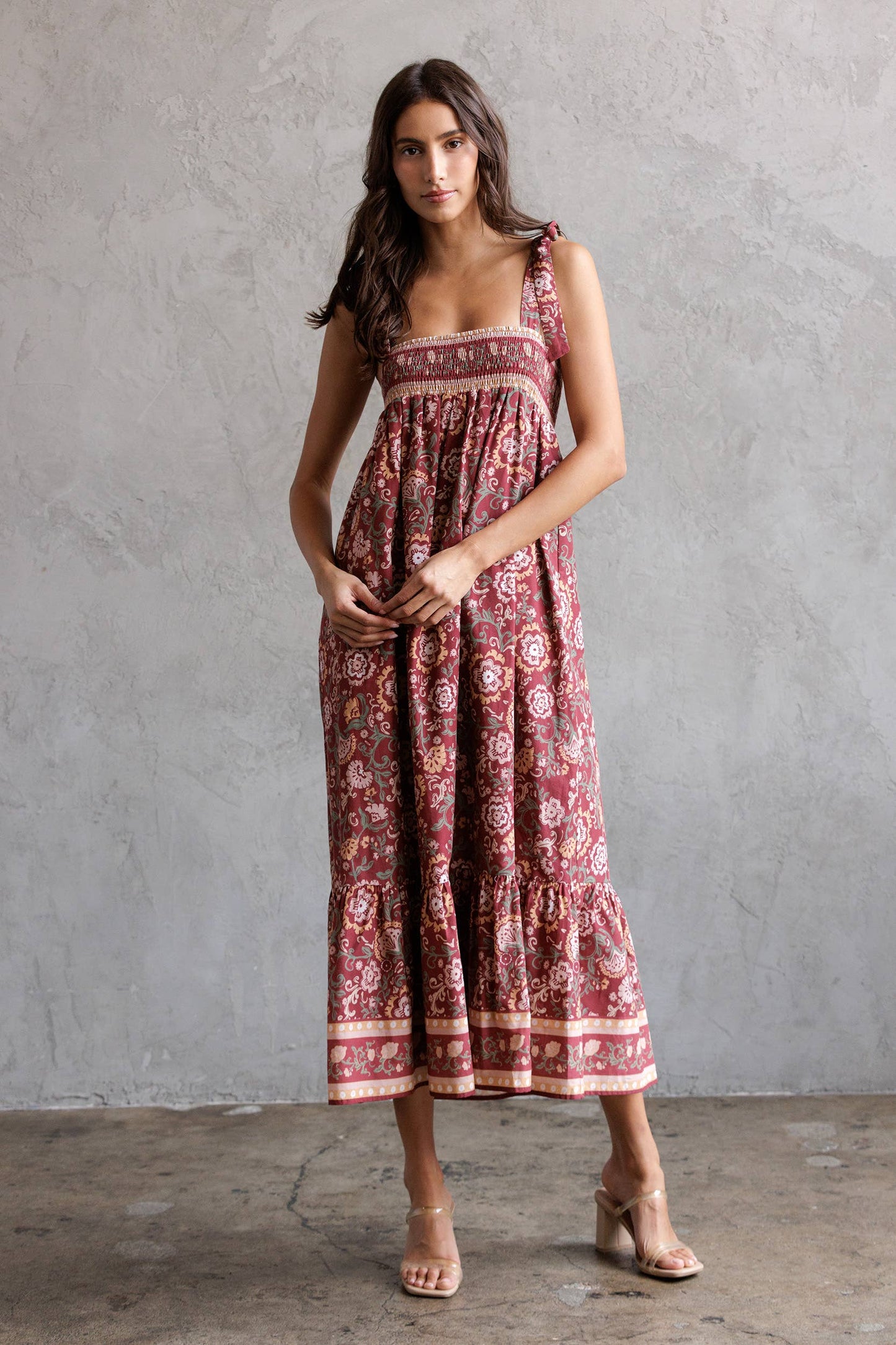 Multi Floral Tie Midi Dress