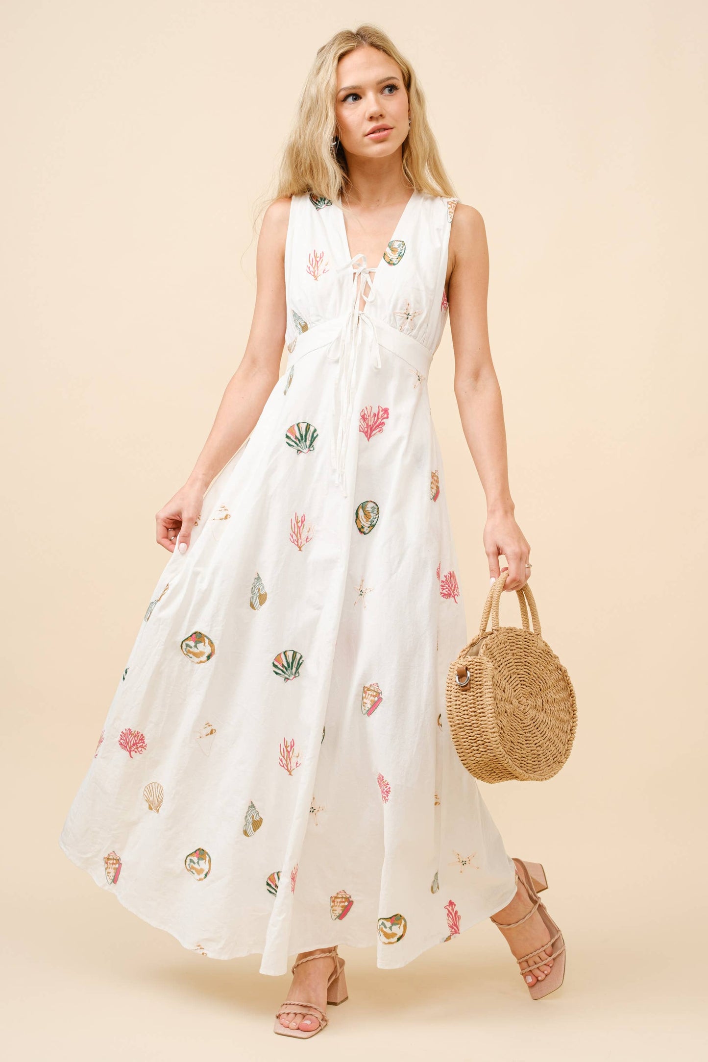 Seashell Embroidered Maxi Dress