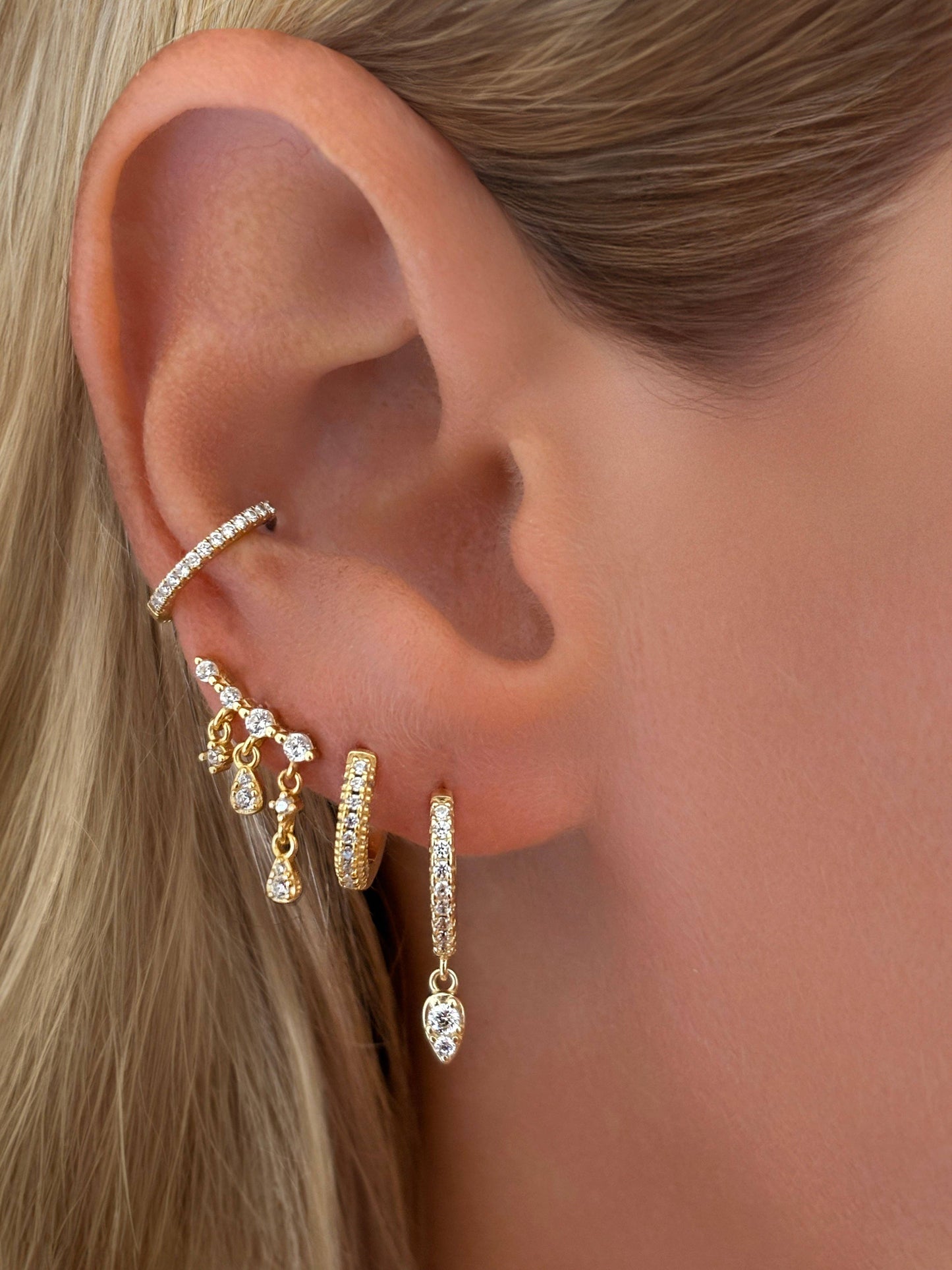 14k Vermeil Waterfall Chain Drop Stud Earrings