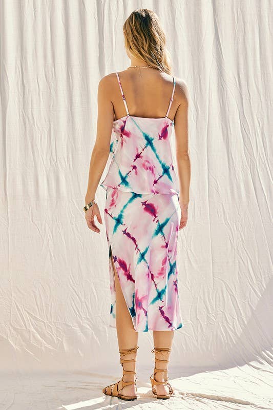 Printed Satin Cowl Top