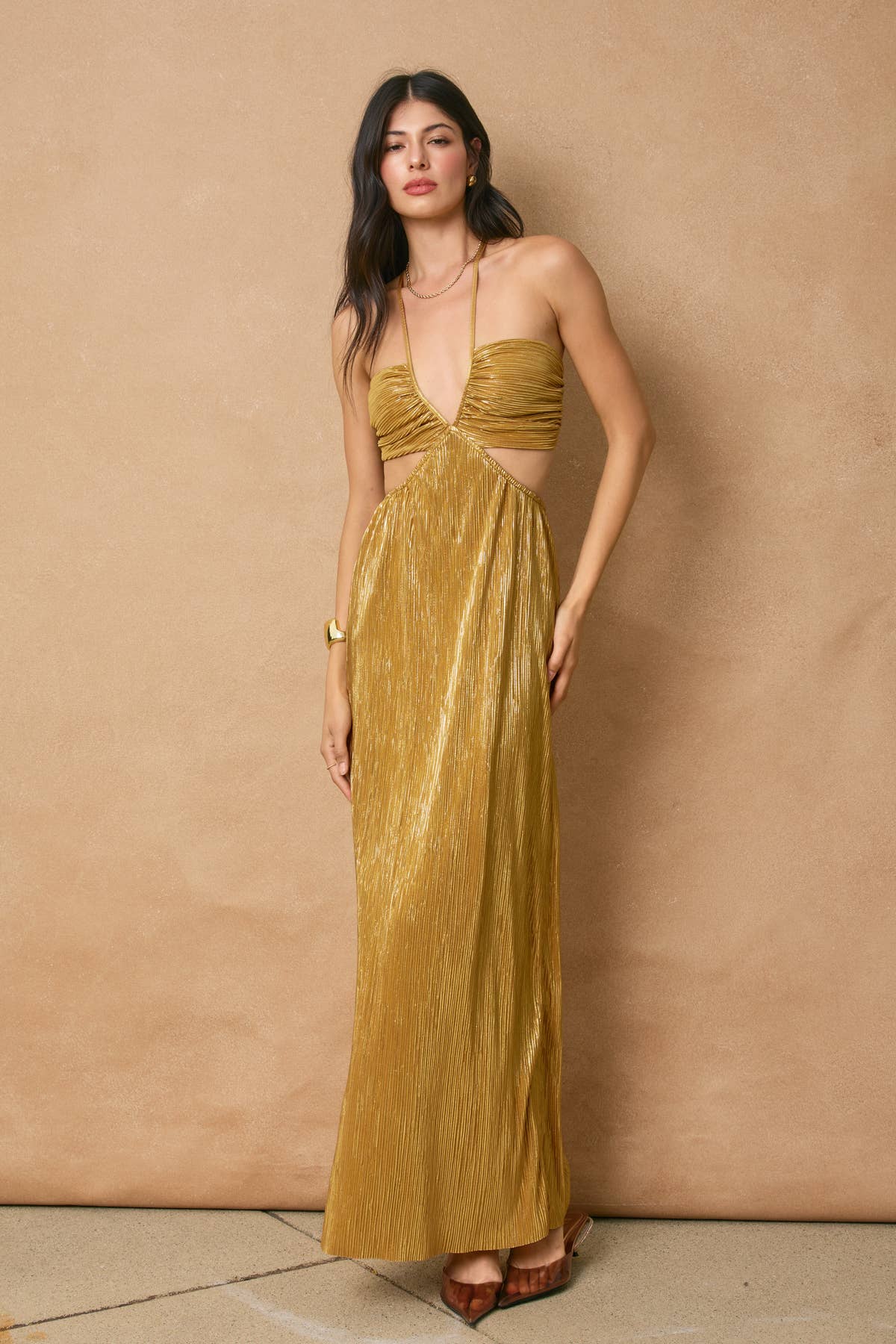 Metallic Cutout Midi Dress