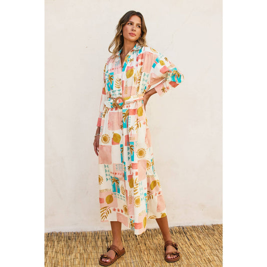 Moroccan Spring Buckled Belt Shirt Dress