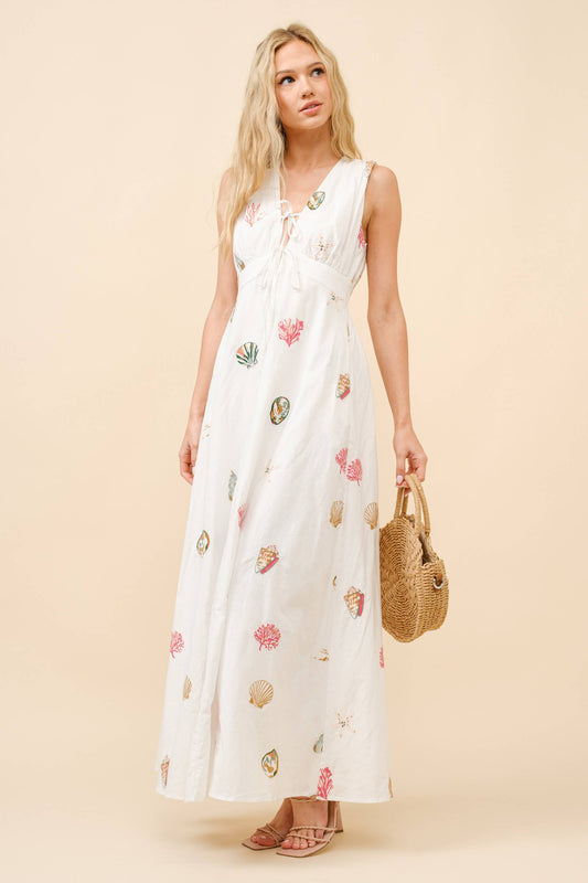 Seashell Embroidered Maxi Dress