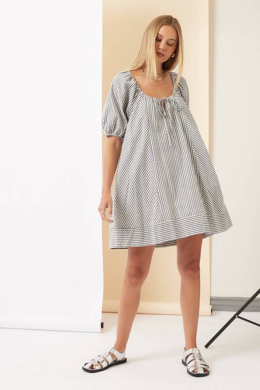 Striped Puff Sleeve Dress