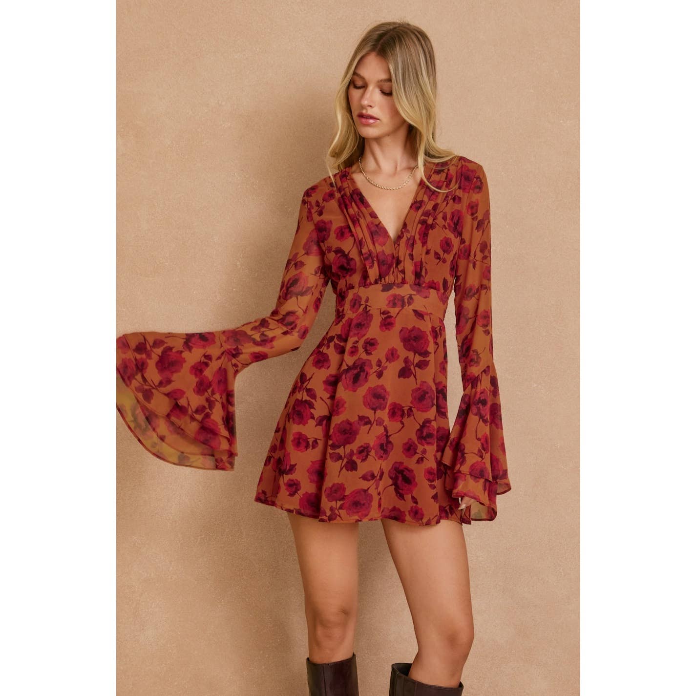 Canyon Still Double Ruffled Sleeve Mini Dress