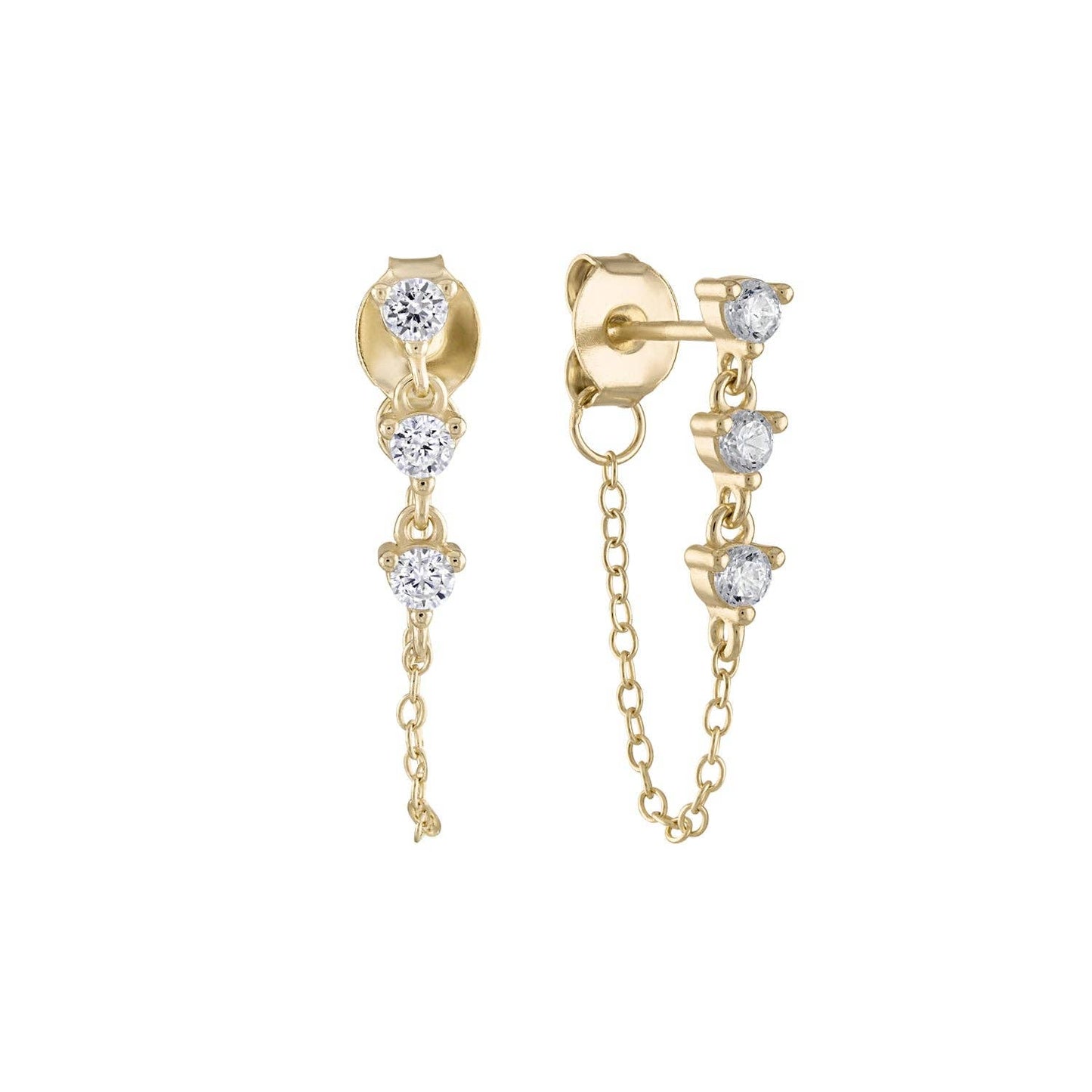 14k Vermeil CZ Dangle Chain Stud Earrings- Mini
