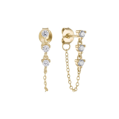 14k Vermeil CZ Dangle Chain Stud Earrings- Mini