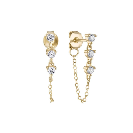 14k Vermeil CZ Dangle Chain Stud Earrings- Mini