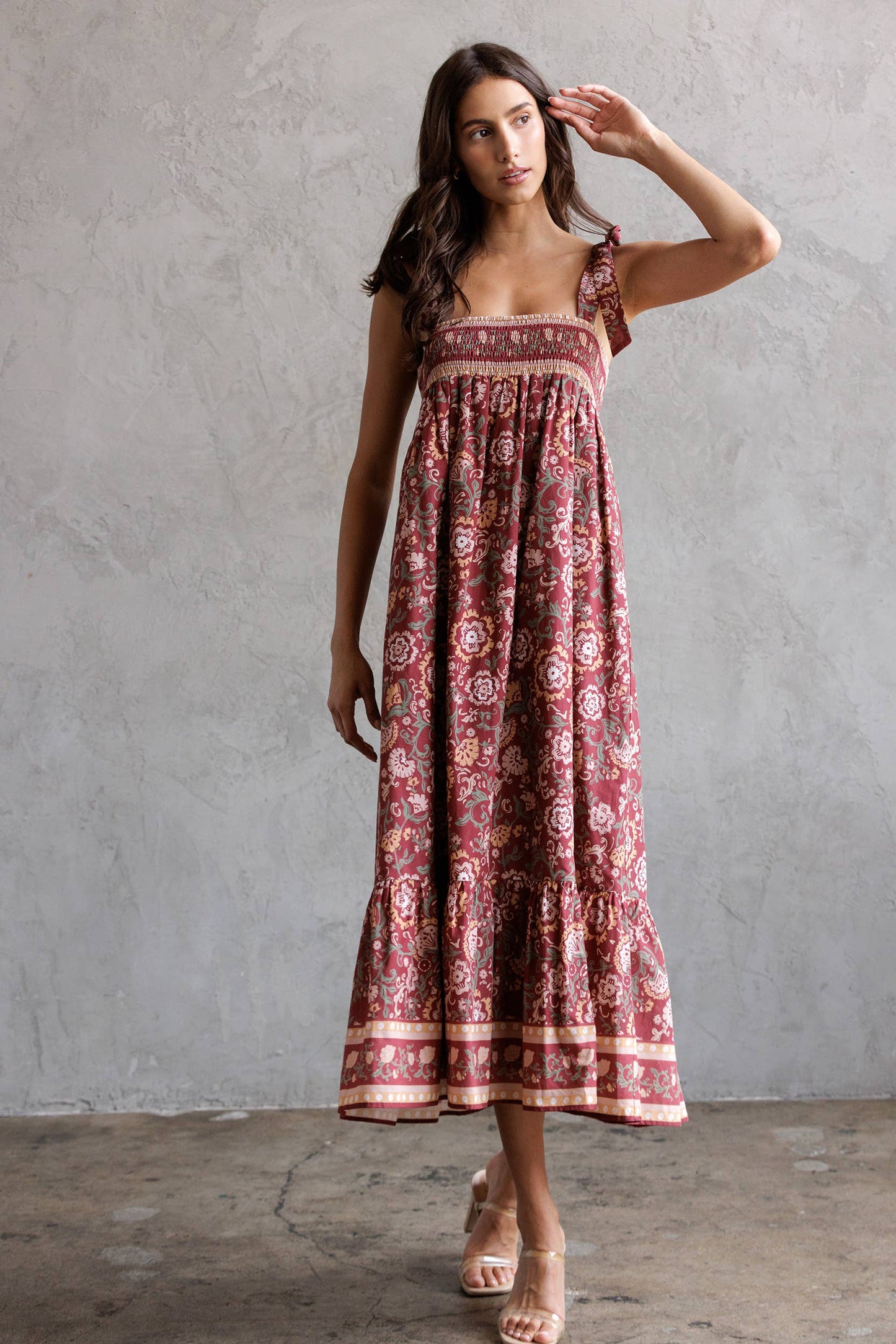 Multi Floral Tie Midi Dress
