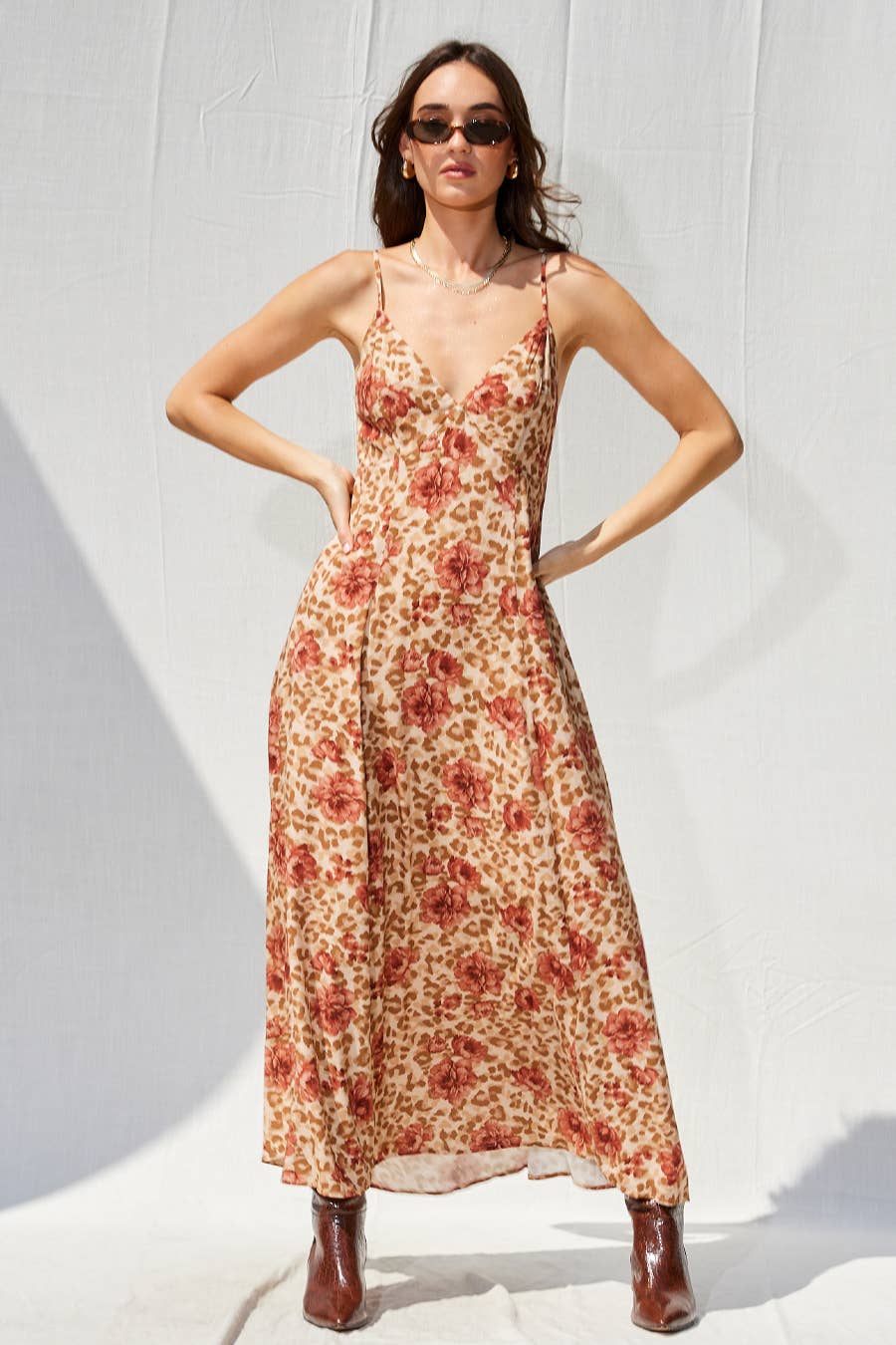 Printed Open Back Maxi Dress