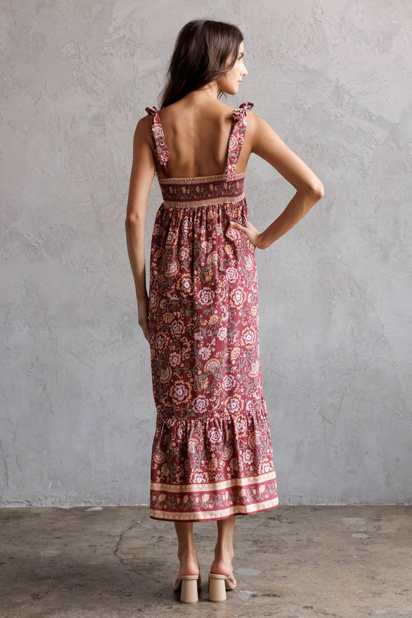 Multi Floral Tie Midi Dress