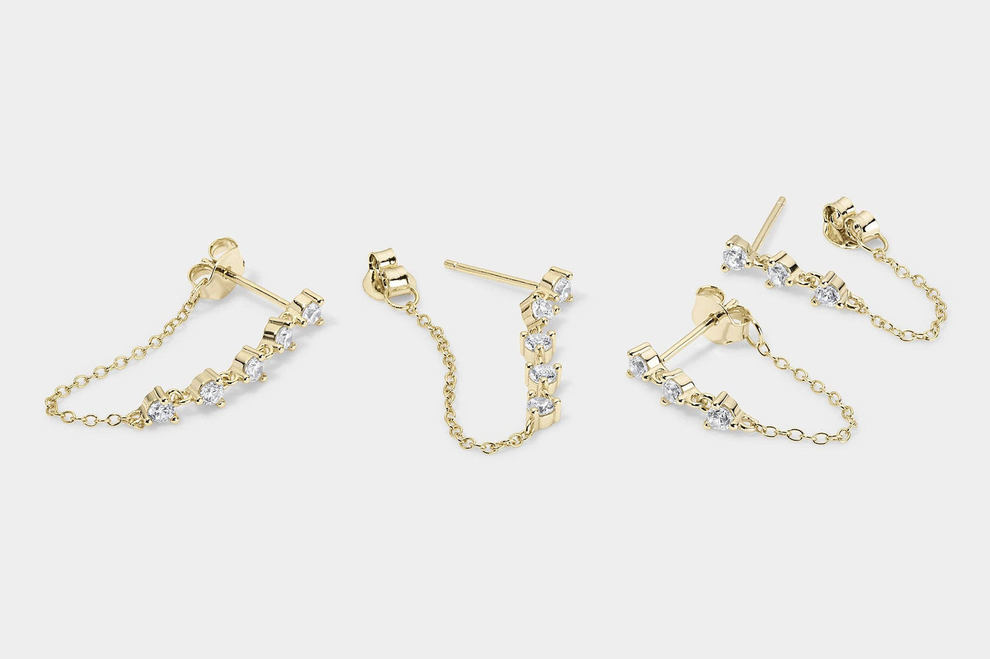 14k Vermeil CZ Dangle Chain Stud Earrings- Mini