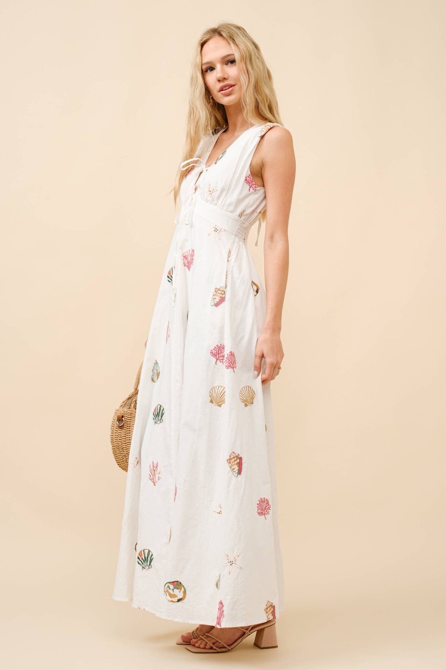 Seashell Embroidered Maxi Dress