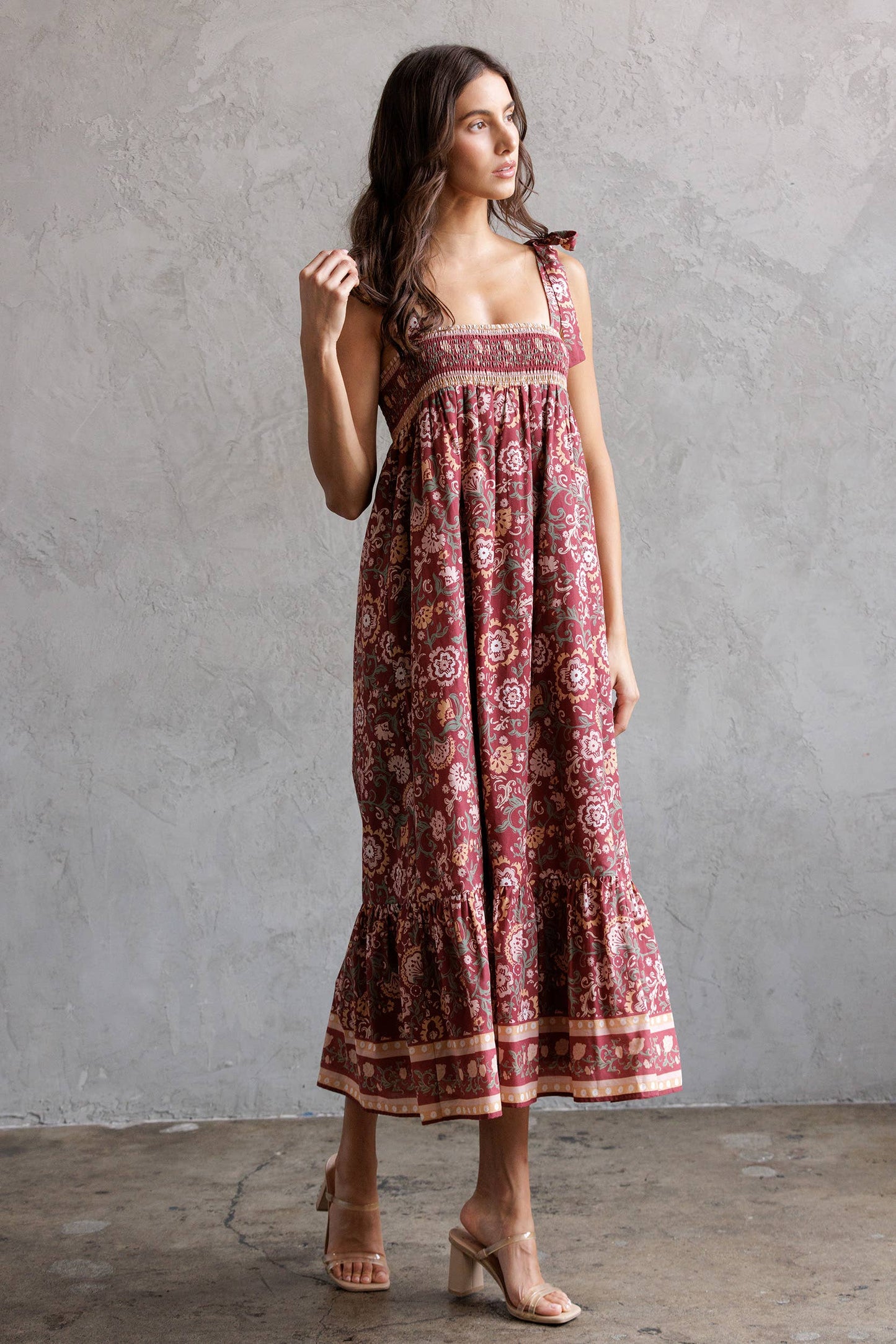 Multi Floral Tie Midi Dress