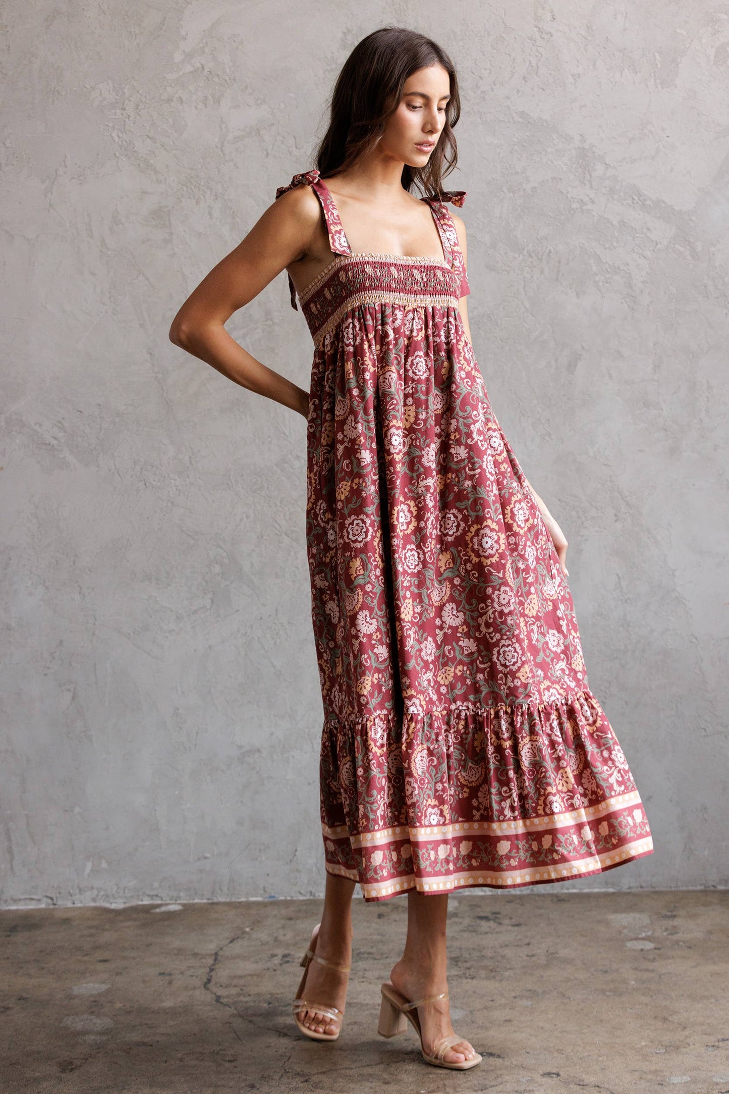 Multi Floral Tie Midi Dress