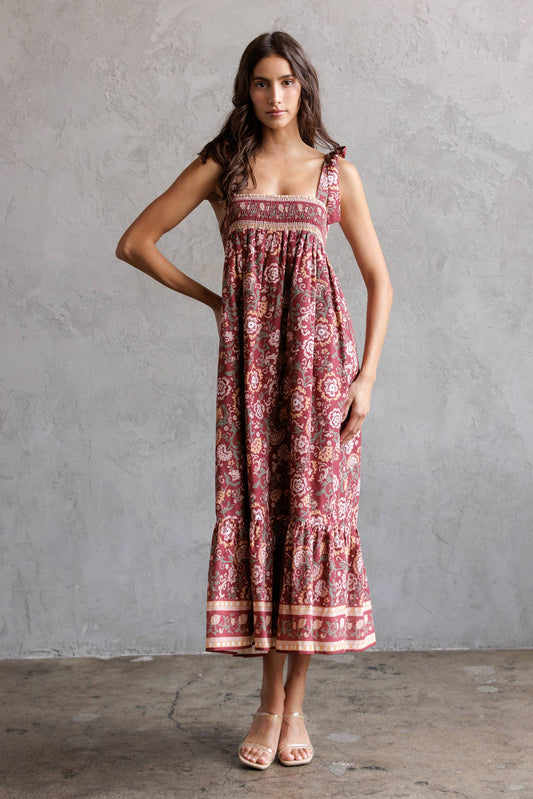 Multi Floral Tie Midi Dress