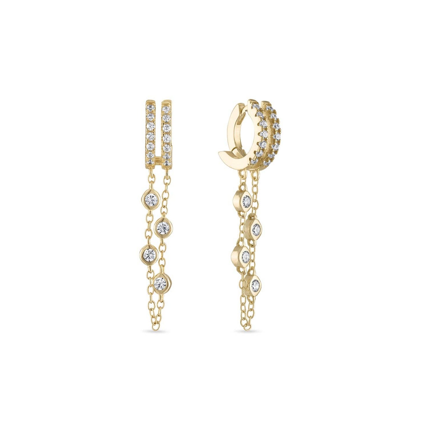 14k Vermeil Double Chain Dangle Drop Huggie Earrings